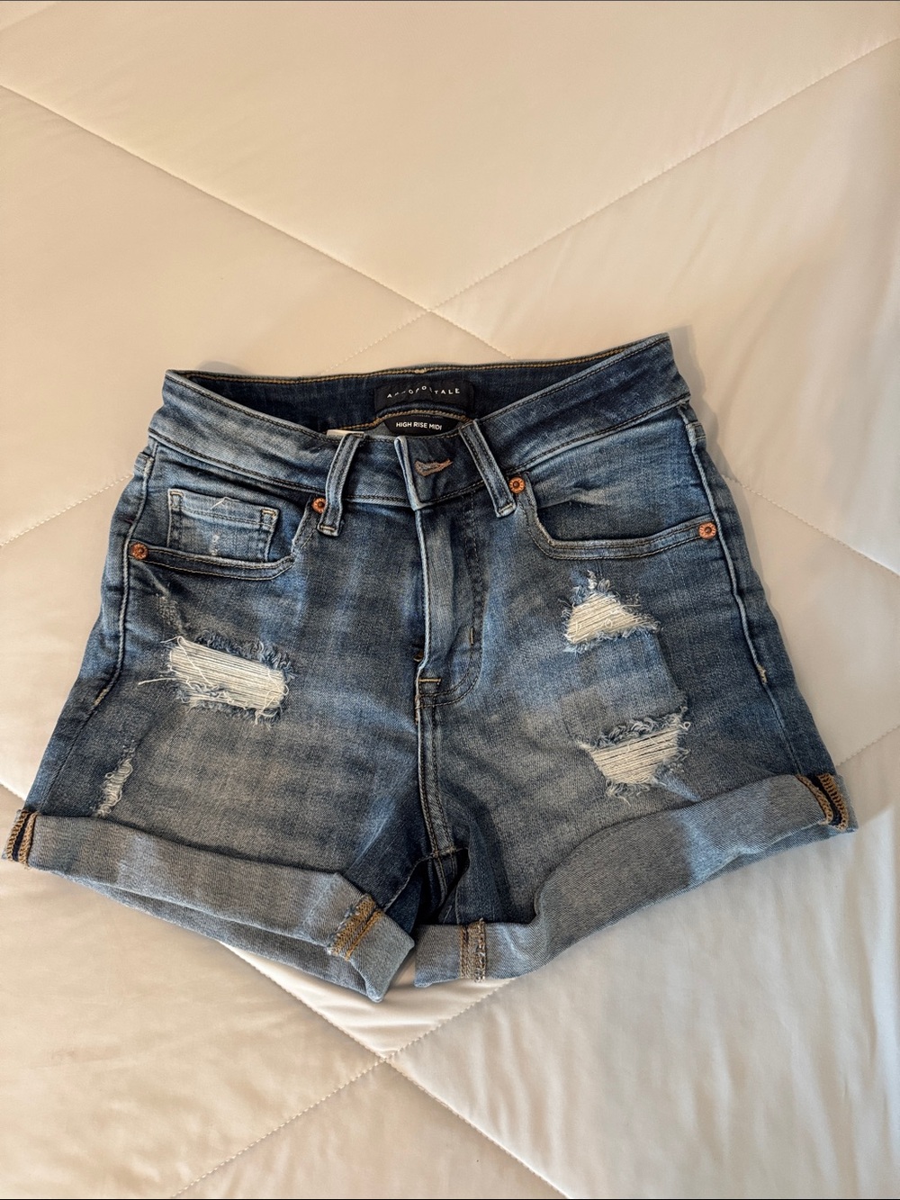 Aeropostale High Rise Midi distressed denim shorts - size 0